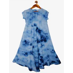 Kiddopanti Kids Blue & White Tie Dye Dress-picture-39