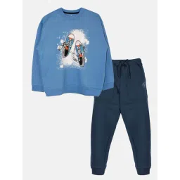 Kiddopanti Kids Blue Printed Full Sleeves Sweatshirt Set-image-39