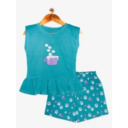 Kiddopanti Kids Blue Printed T-Shirt with Shorts-picture-19