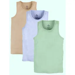 Kiddopanti Kids Boys Ice Blue, Beige & Light Green Cotton Sleeveless Rib Vest (Pack Of 3)-picture-11