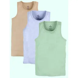 Kiddopanti Kids Boys Ice Blue, Beige & Light Green Cotton Sleeveless Rib Vest (Pack Of 3)-picture-14