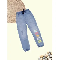 Kiddopanti Kids Boys Light Blue Beach Printed Jogger Denim Pant-picture-25