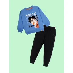 Kiddopanti Kids Dust Blue & Dust Blue Printed Track Suits-picture-48