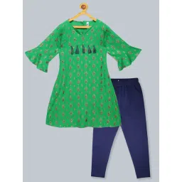Kiddopanti Kids Green & Navy Printed Kurta with Harem Pants-picture-23