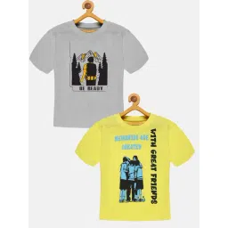 Kiddopanti Kids Grey & Lime Yellow Printed T-Shirt (Pack Of 2)-picture-39