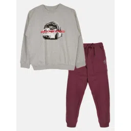 Kiddopanti Kids Grey & Maroon Printed Full Sleeves Sweatshirt Set-picture-34