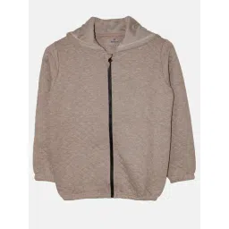 Kiddopanti Kids Light Brown Quilted Full Sleeves Hooded Jacket-picture-12