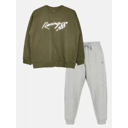 Kiddopanti Kids Military Green & Grey Printed Full Sleeves Sweatshirt Set-picture-30