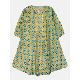 Kiddopanti Kids Mustard & Blue Printed Kurta-picture-18