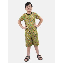Kiddopanti Kids Olive Printed T-Shirt with Shorts-picture-43