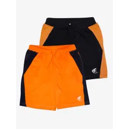 Kiddopanti Kids Orange & Black Color Block Shorts (Pack Of 2)-picture-17