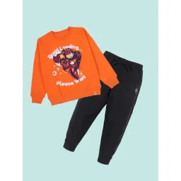 Kiddopanti Kids Orange & Black Printed Track Suits-picture-33
