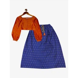 Kiddopanti Kids Orange & Navy Embellished Full Sleeves Top with Lehenga-picture-11