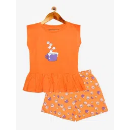 Kiddopanti Kids Orange Printed T-Shirt with Shorts-picture-25