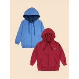 KiddoPanti Kids Pack Of 2 Hooded Full Sleeves Front Open Sweatshirt-picture-37