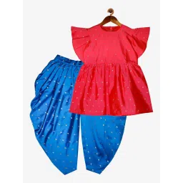 Kiddopanti Kids Pink & Blue Embellished Top with Harem Pants image 1