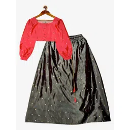 Kiddopanti Kids Pink & Grey Embellished Full Sleeves Top with Lehenga-picture-15