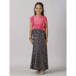 Kiddopanti Kids Pink & Navy Embroidered Lehenga Cholis-picture-23