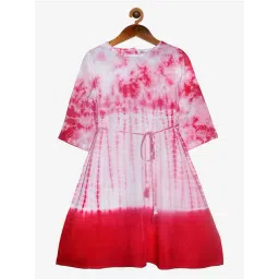 Kiddopanti Kids Pink & White Tie Dye Dress-picture-21