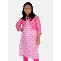 Kiddopanti Kids Pink Floral Print Kurta with Crop Shrug-picture-24