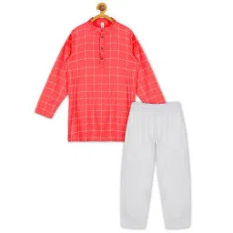 Kiddopanti Kids Red & White Printed Full Sleeves Kurta with Pyjamas-picture-28