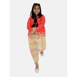 Kiddopanti Kids Red & White Printed Full Sleeves Shrug with Harem Pants-picture-12