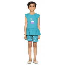 Kiddopanti Kids Teal Printed T-Shirt with Shorts-image-9