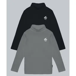 Kiddopanti Pack Of 2 Cotton Full Sleeves Brand Logo Printed High Neck Tees - Black & Grey-picture-22