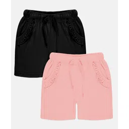 Kiddopanti Pack Of 2  Frill Detailed Pocket Hot Shorts -   Black & Baby Pink-picture-26