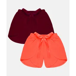 Kiddopanti Pack Of 2 Solid Bow Detailed Overlap Shorts - Wine Purple & Light Coral-picture-19
