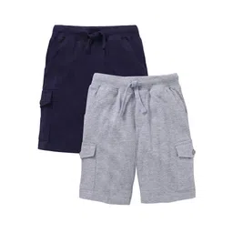 Kiddopanti Pack Of 2 Solid Colour Shorts - Light Grey & Navy Blue-image-4