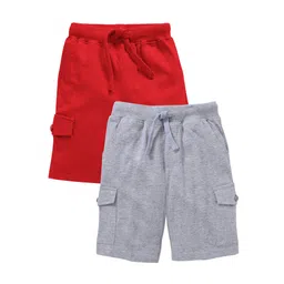 Kiddopanti Pack Of 2 Solid Colour Shorts - Red & Light Grey-image-37