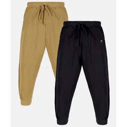 Kiddopanti Pack Of 2 Unisex Solid Track Pants - Khaki Brown & Black-picture-14