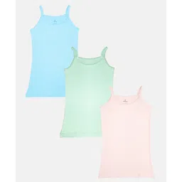 Kiddopanti Pack Of 3 Sleeveless Solid Camisoles  -  Lt Blue Aqua Green & Baby Pink-image-4
