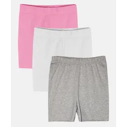 Kiddopanti Pack Of 3 Solid Cycling Shorts - Baby Pink White & Grey Melange-picture-28