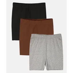 Kiddopanti Pack Of 3 Solid Cycling Shorts - Black Brown & Grey-picture-33
