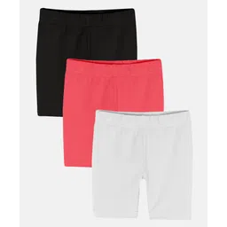 Kiddopanti Pack Of 3 Solid Cycling Shorts - Black Coral & White-picture-34