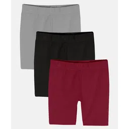 Kiddopanti Pack Of 3 Solid Cycling Shorts - Maroon Black & Grey-picture-32