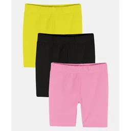 Kiddopanti Pack Of 3 Solid Cycling Shorts  - Yellow Black & Baby Pink-picture-10