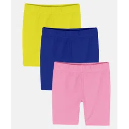 Kiddopanti Pack Of 3 Solid Cycling Shorts - Yellow Royal Blue & Baby Pink-picture-17