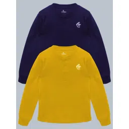 Kiddopanti Unisex Navy & Mustard Solid Full Sleeves T-Shirt (Pack Of 2)-picture-35