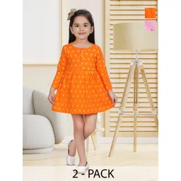 KIDEEZGUILD Girls Pack Of 2 Floral Printed Fit and Flare Cotton Dress-picture-33
