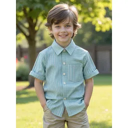 KIDGARB Boys Green Printed Striped Casual Shirt-picture-47