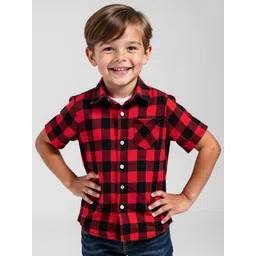 KIDGARB Boys Red And Black Checkered Casual Shirt-picture-33