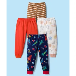 Kidi Wav Pack Of 4 Striped & Space Theme Printed Pajamas - Multi Colour-picture-28