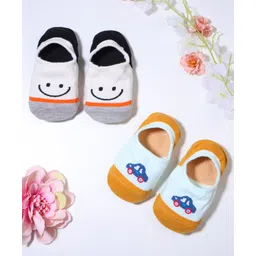 KIDLINGSS Cotton Pack Of 2 Car & Smiley Designed Anti Skid Loafer Socks - Yellow & White-picture-19