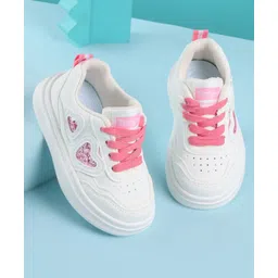 KIDLINGSS Glittered Heart Patch Detailed Sneakers - White & Pink-picture-16