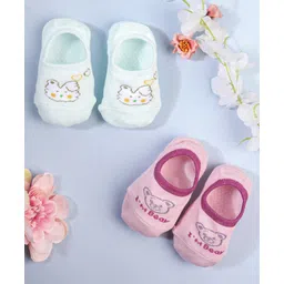 KIDLINGSS Pack Of 2 Cartoon Printed Loafer Socks - Pink & Sea Green-picture-12