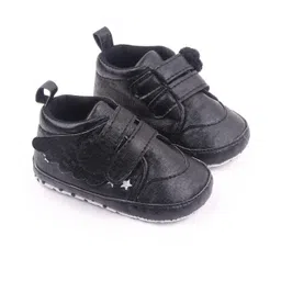 KIDLINGSS Wings Applique Detailed & Stars Embroidered With Double Velcro Booties - Black-picture-14