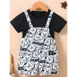 KIDNIP Girls Graphic Printed Slim Fit Cotton Dungaree with T-Shirt-picture-35